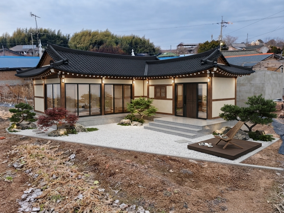 약 25평 노후 시골집 모던 한옥 리모델링 후 예상 외관 이미지